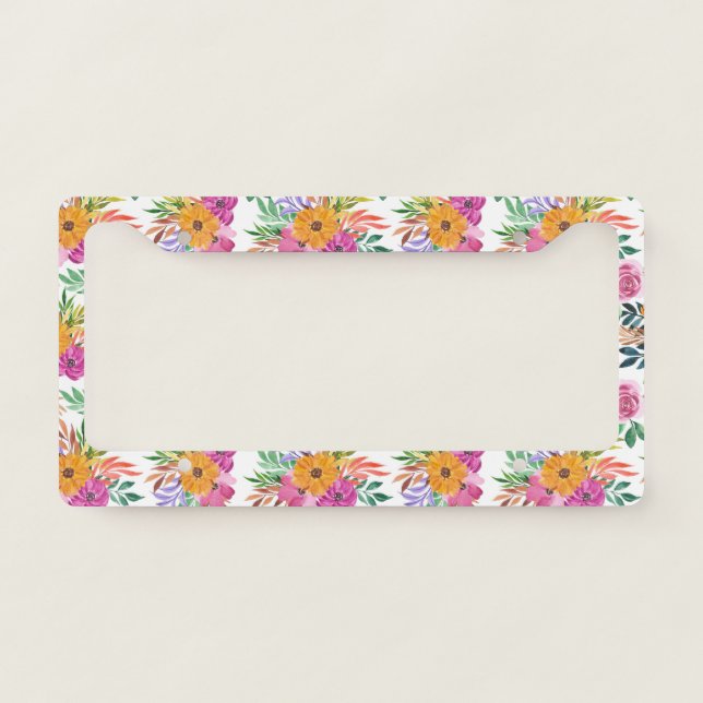 Pretty Pink Yellow Flowers Floral  License Plate Frame (Front)
