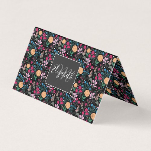Pretty Pink  Yellow Small Floral Black Design Business Card