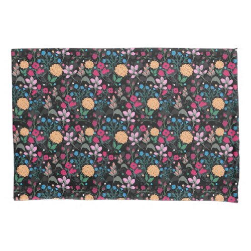 Pretty Pink  Yellow Small Floral Black Design Pillow Case