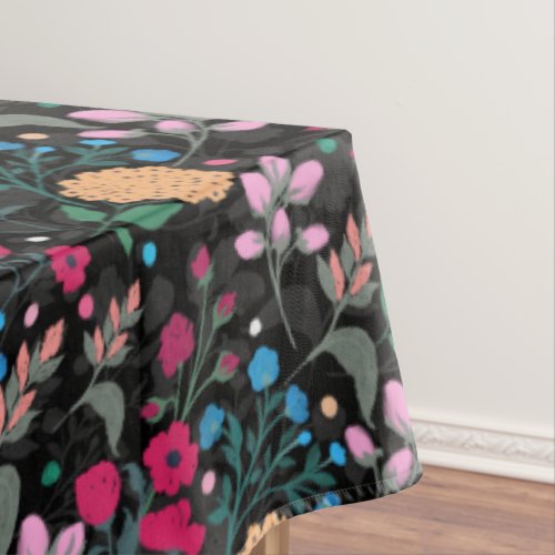 Pretty Pink  Yellow Small Floral Black Design Tablecloth