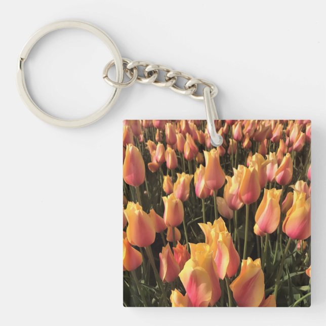 Pretty Pink & Yellow Tulips Keychain (Front)