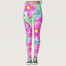 Pretty Pink Yellow White & Green Floral Leggings
