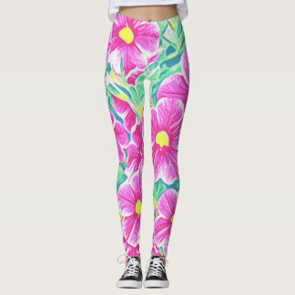 Pretty Pink Yellow White & Green Floral Leggings
