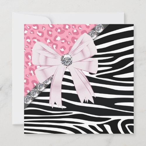 Pretty Pink Zebra and Leopard Sweet 16 Party Custom Invitations