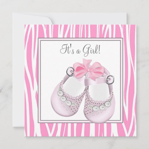 Pretty Pink Zebra Baby Girl Shower Invitation