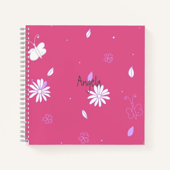Pretty PinkGirlySummerSquare Notebook Customizable (Front)