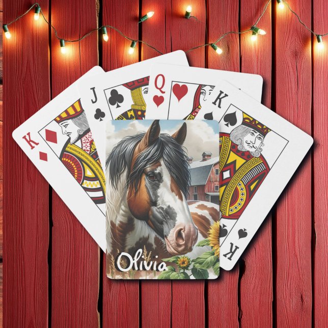 Pretty Pinto Brown and White Horse on Rustic Farm Poker Cards (Creator Uploaded)