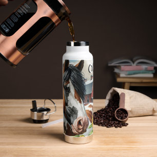 Pretty Pinto Brown and White Horse on Rustic Farm Water Bottle
