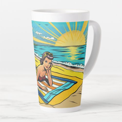 Pretty Pinup Girl on the Beach Latte Mug