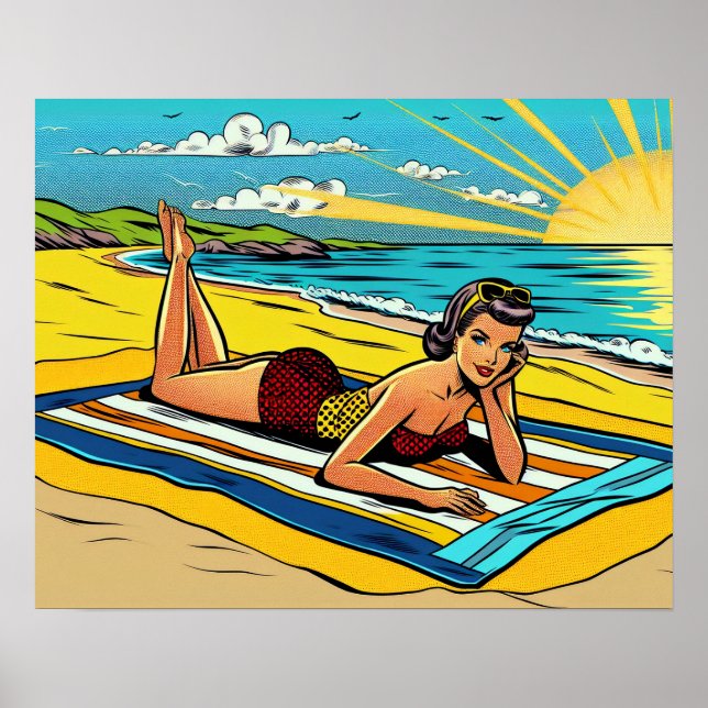Pretty Pinup Girl on the Beach Poster (Front)