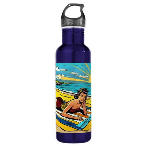 Pretty Pinup Girl on the Beach Stainless Steel Water Bottle