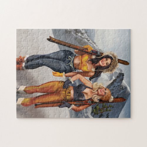 Pretty Pinup Girls Skiing Jigsaw Puzzle