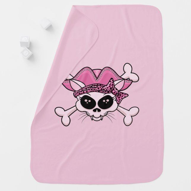Pretty Pirate Kitty Skull Baby Blanket (In Situ)