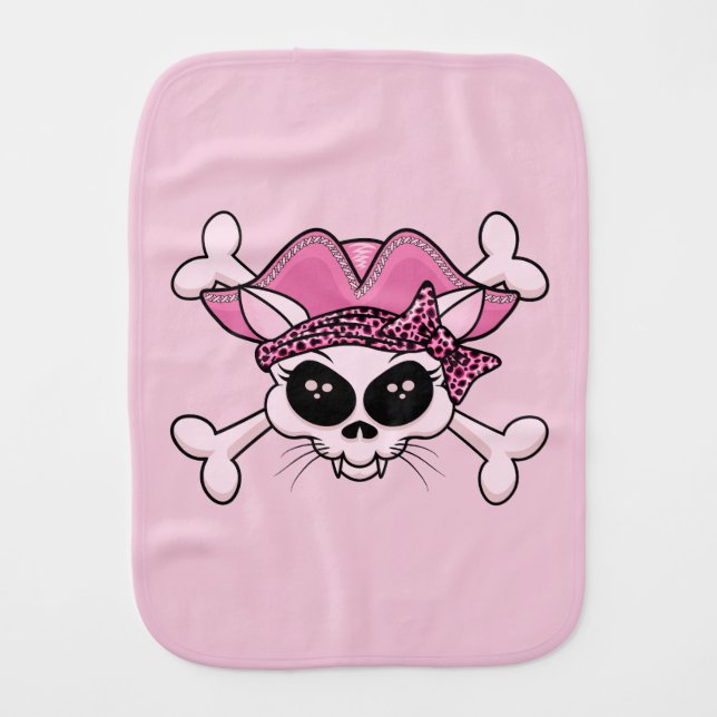 Pretty Pirate Kitty Skull Burp Cloth (Front)