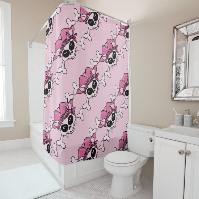 Pretty Pirate Kitty Skull Shower Curtain (In Situ)