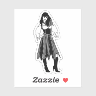 Pretty Pirate Lady Fantasy original nautical Art Sticker