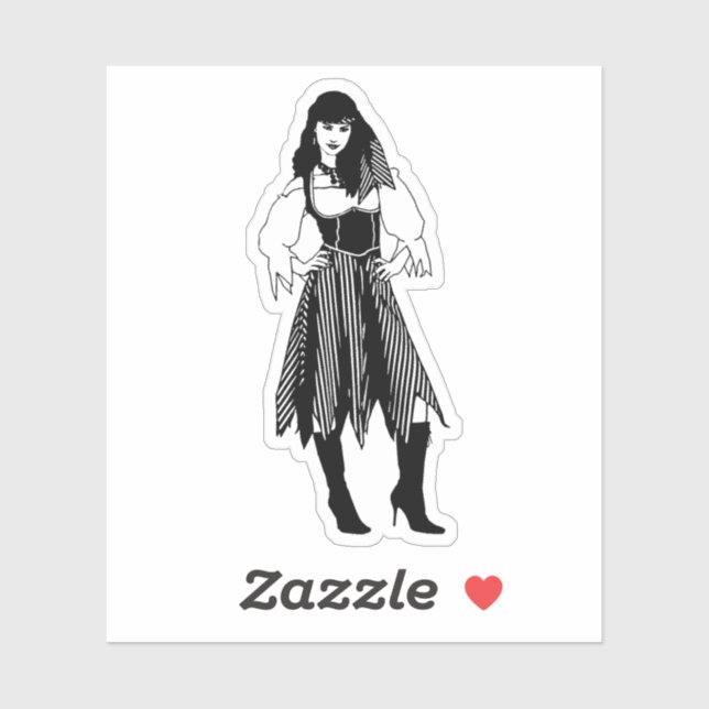 Pretty Pirate Lady Fantasy original nautical Art Sticker (Sheet)