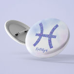 Pretty Pisces Astrology Sign Personalized Purple Button<br><div class="desc">This pretty purple and lavender Pisces button features your astrological sign from the Zodiac in a beautiful sparkle like the constellations. Customize this cute gift with your name in cursive script for someone with a birthday in late February or early March.</div>