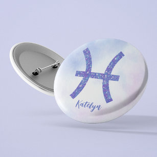 Pretty Pisces Astrology Sign Personalized Purple Button