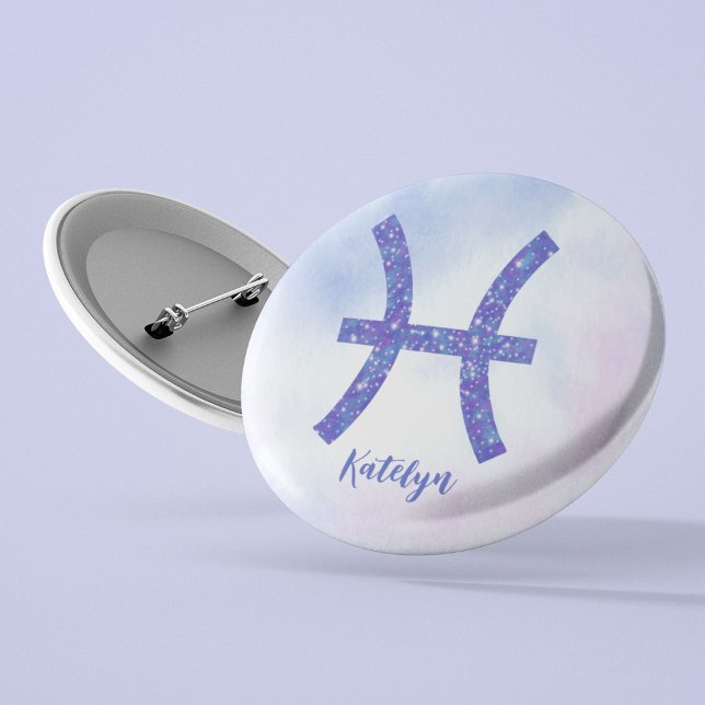 Pretty Pisces Astrology Sign Personalized Purple Button (Creator Uploaded)