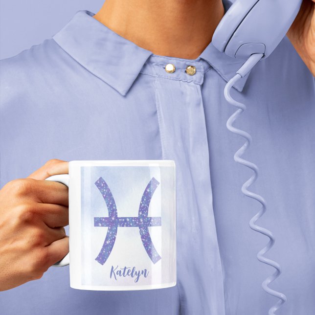 Pretty Pisces Astrology Sign Personalized Purple Coffee Mug (Creator Uploaded)