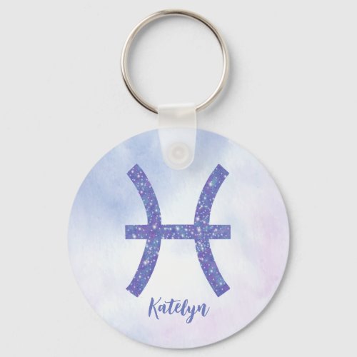 Pretty Pisces Astrology Sign Personalized Purple Keychain