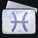 Pretty Pisces Astrology Sign Personalized Purple Laptop Sleeve<br><div class="desc">This pretty,  personalized purple and lavender Pisces laptop sleeve features your astrological sign from the Zodiac in a beautiful sparkle like the constellations. Customize this cute astrology gift with your name in cursive script for someone with a birthday in late February or early March.</div>