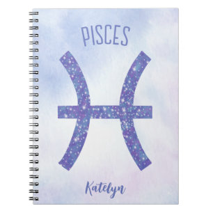 Pretty Pisces Astrology Sign Personalized Purple Notebook