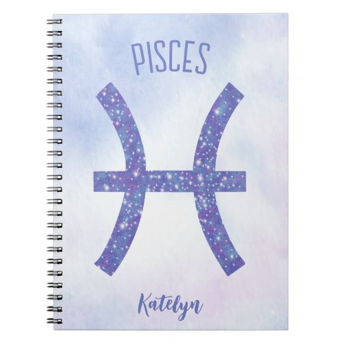 Pretty Pisces Astrology Sign Personalized Purple Notebook