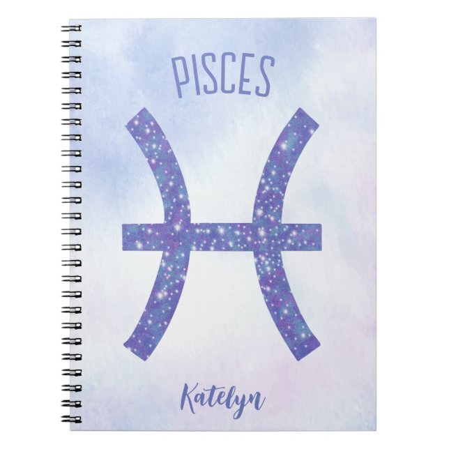 Pretty Pisces Astrology Sign Personalized Purple Notebook (Front)