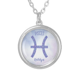 Pretty Pisces Astrology Sign Personalized Purple Silver Plated Necklace