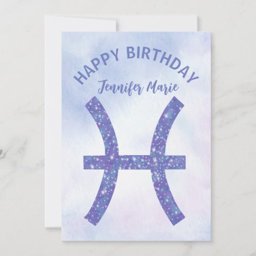 Pretty Pisces Sign Custom Purple Happy Birthday Card