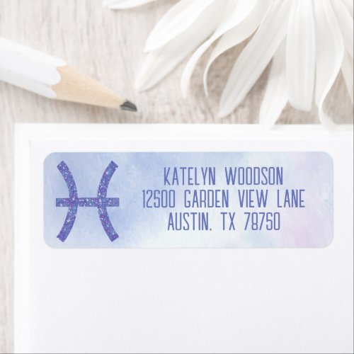 Pretty Pisces Sign Purple Birthday Return Address Label