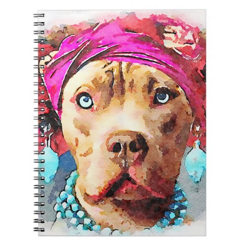 Pretty Pit Bull Portrait Fun Watercolor Art Notebook