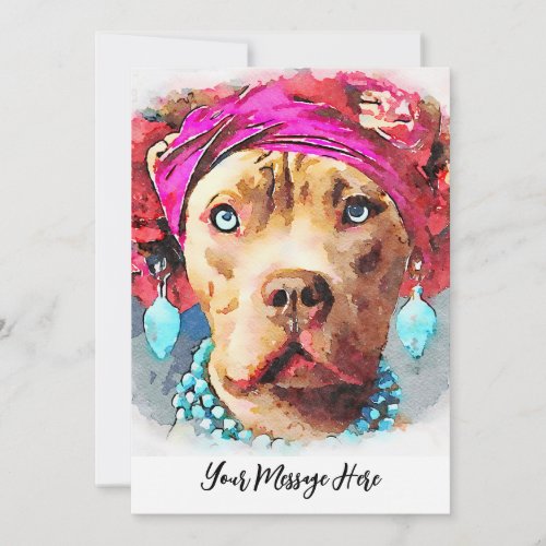 Pretty Pitbull Portrait Fun Watercolor Art  Thank You Card