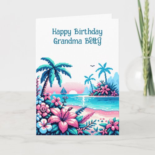 Pretty Pixel Art Grandmas Birthday  Card
