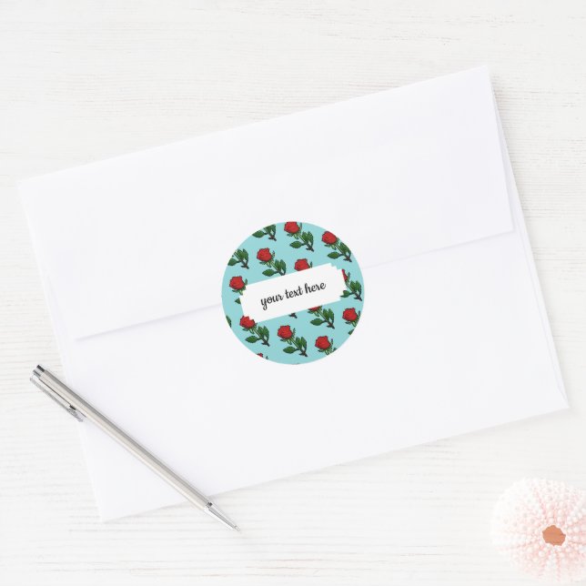 Pretty Pixel Art Single Red Rose Pattern Classic Round Sticker (Envelope)
