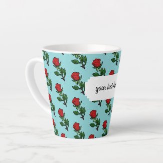 Pretty Pixel Art Single Red Rose Pattern Latte Mug