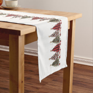 Pretty Plaid Christmas Trees Medium Table Runner