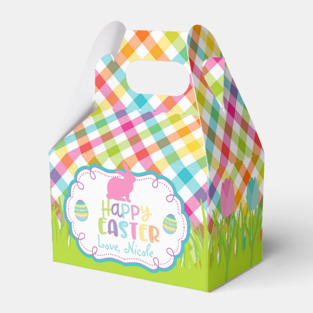 Pretty Plaid Happy Easter Personalized Gable Box (Front Side)
