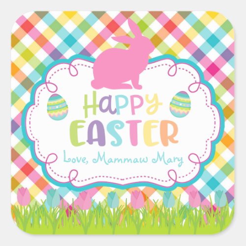 Pretty Plaid Happy Easter Personalized stickers