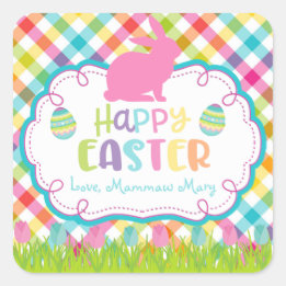 Pretty Plaid Happy Easter Personalized stickers