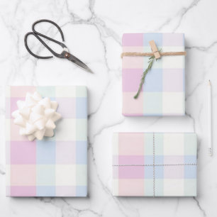 Pretty Plaid Pastel Pink Blue Pattern Wrapping Paper Sheets