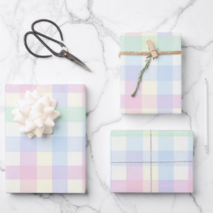 Pretty Plaid Pastel Pink Blue Pattern Wrapping Paper Sheets