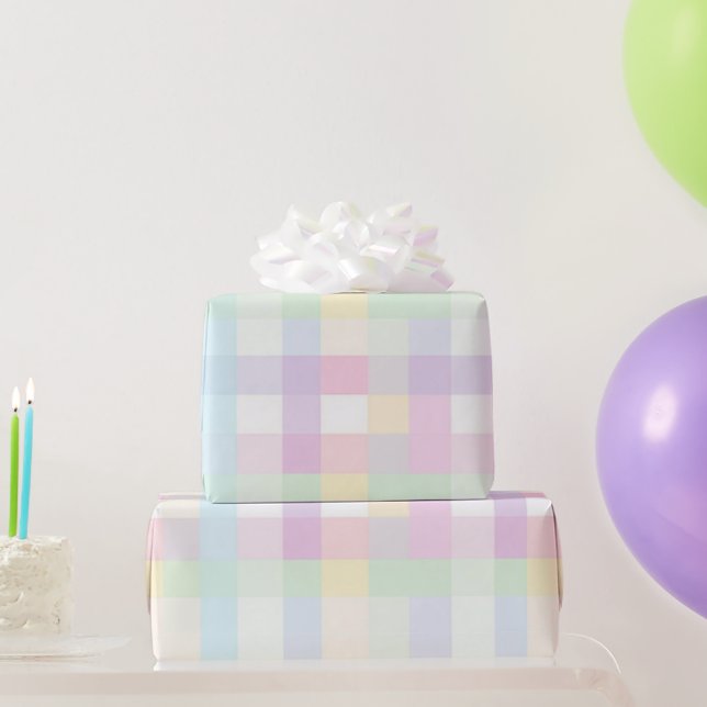 Pretty Plaid Pastel Pink Green Yellow Blue Purple  Wrapping Paper (Party Gifts)