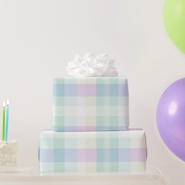 Pretty Plaid Pastel Pink Green Yellow Blue Purple  Wrapping Paper (Party Gifts)