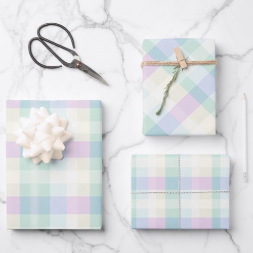 Pretty Plaid Pastel Pink Green Yellow Blue Purple  Wrapping Paper Sheets