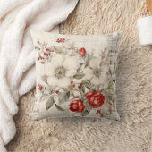 Pretty Plaid Red Berries Roses White Flowers Throw Pillow (Blanket)