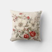 Pretty Plaid Red Berries Roses White Flowers Throw Pillow (Front)