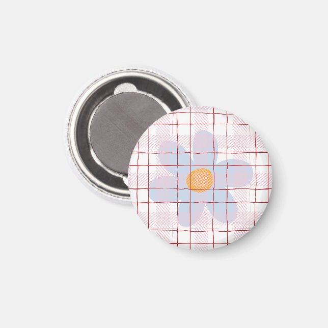 Pretty plaid with blue floral Girly artwork Magnet (Front/Back)